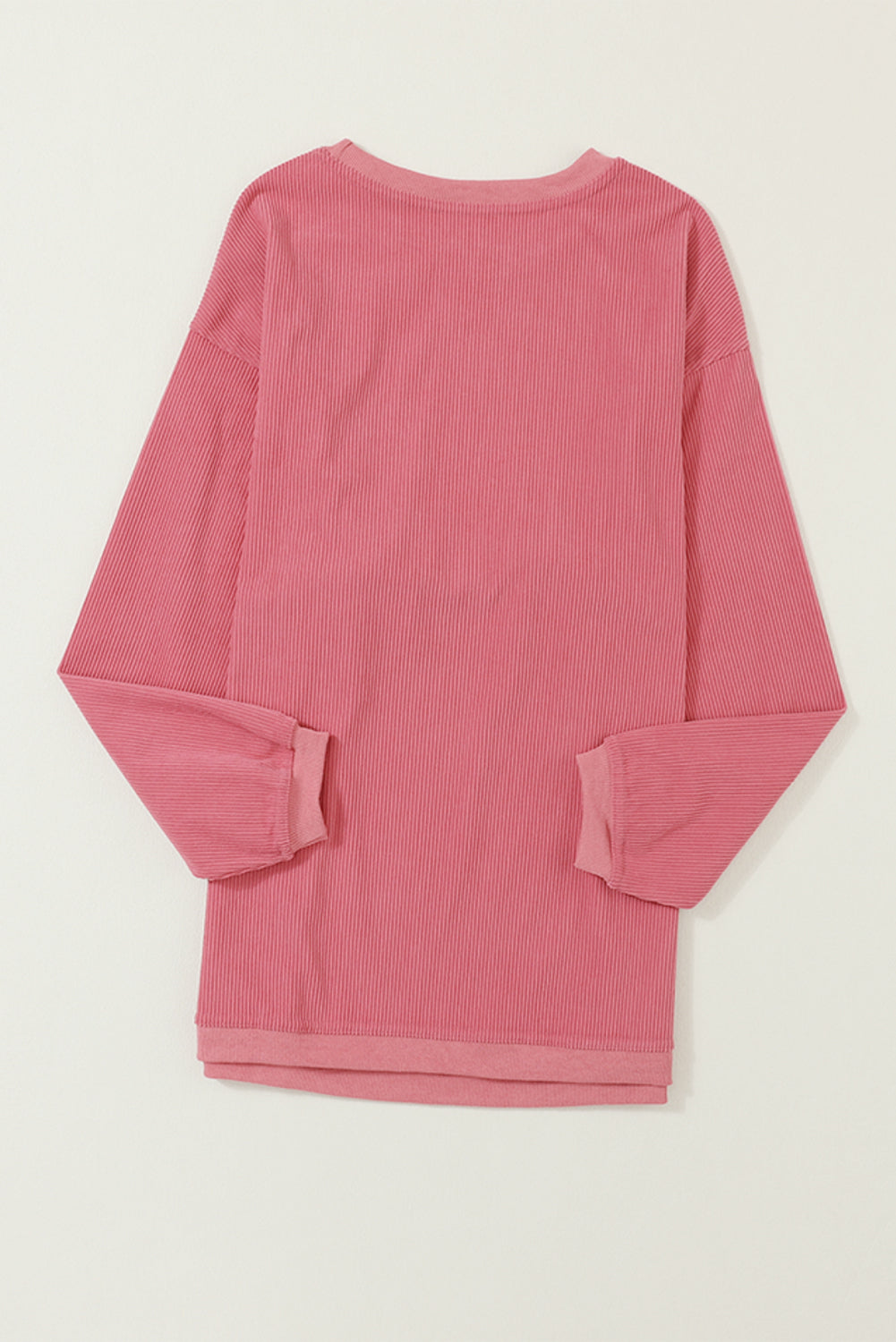 Strawberry Pink Drop Sleeve Crinkle Rib Oversized Sweatshirt