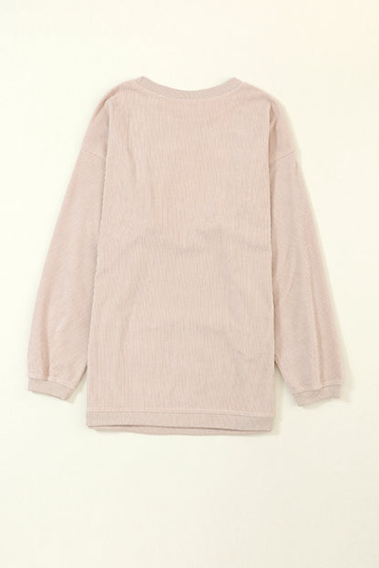 Strawberry Pink Drop Sleeve Crinkle Rib Oversized Sweatshirt