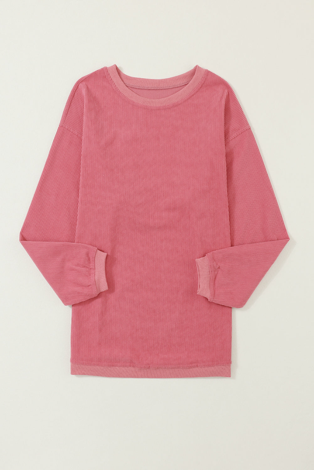 Strawberry Pink Drop Sleeve Crinkle Rib Oversized Sweatshirt