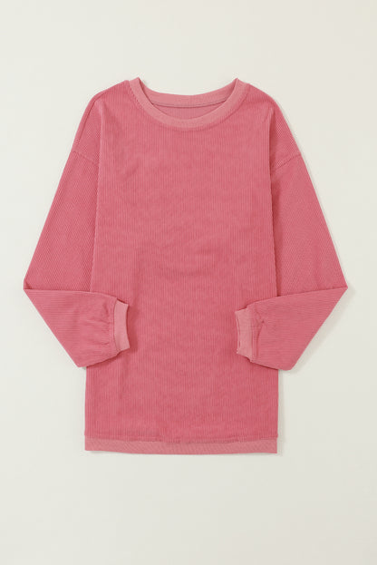 Strawberry Pink Drop Sleeve Crinkle Rib Oversized Sweatshirt