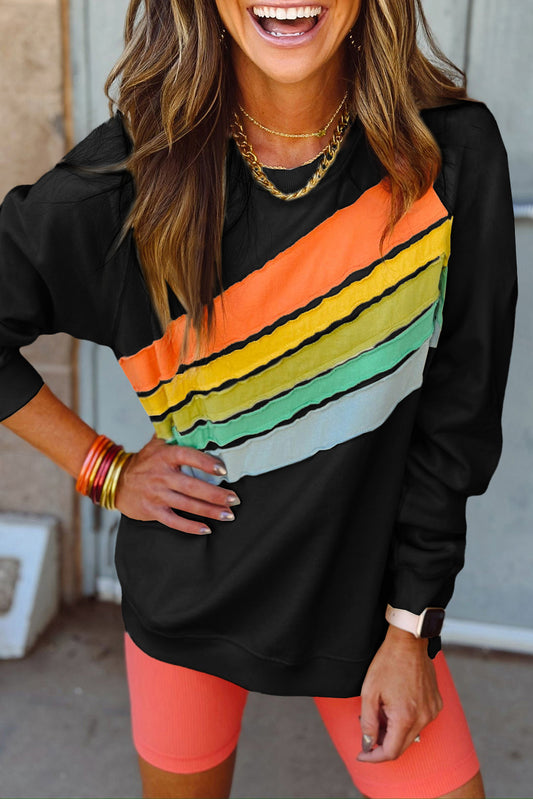 Mint Green Rainbow Colorblock Pullover Sweatshirt