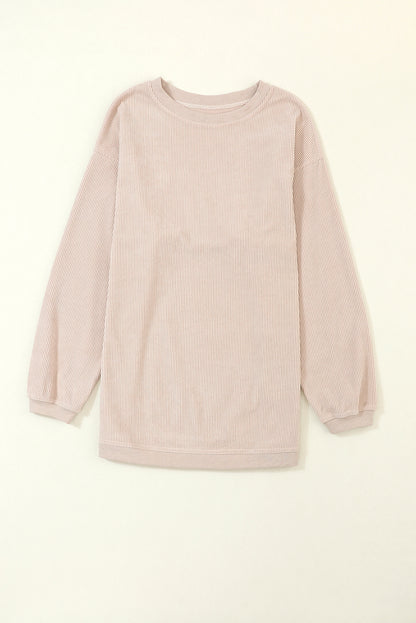 Strawberry Pink Drop Sleeve Crinkle Rib Oversized Sweatshirt