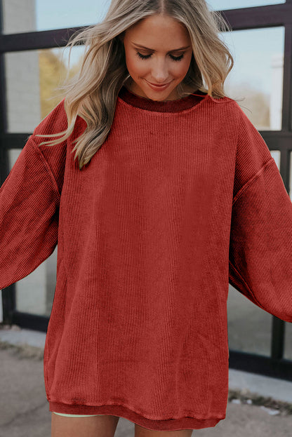 Strawberry Pink Drop Sleeve Crinkle Rib Oversized Sweatshirt