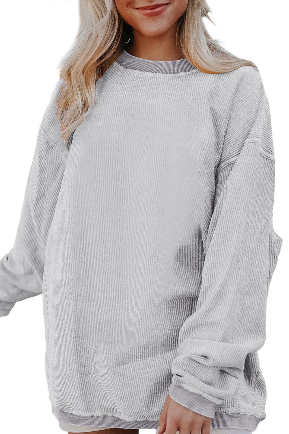 Strawberry Pink Drop Sleeve Crinkle Rib Oversized Sweatshirt