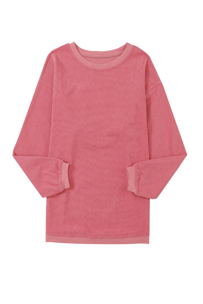 Strawberry Pink Drop Sleeve Crinkle Rib Oversized Sweatshirt