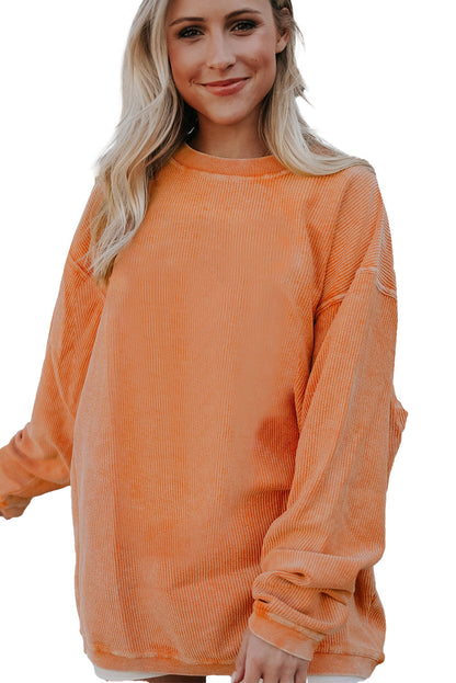 Strawberry Pink Drop Sleeve Crinkle Rib Oversized Sweatshirt