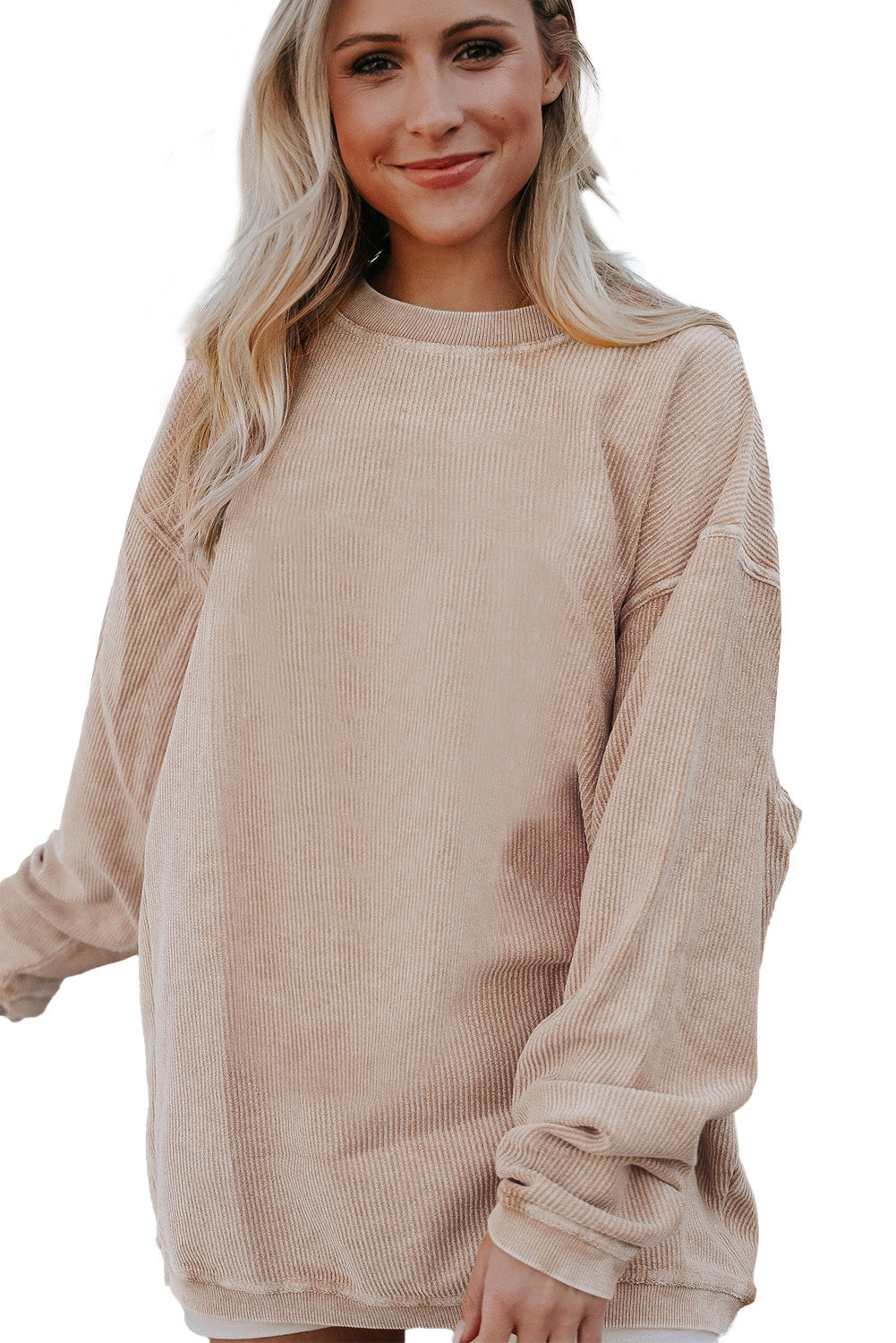 Strawberry Pink Drop Sleeve Crinkle Rib Oversized Sweatshirt