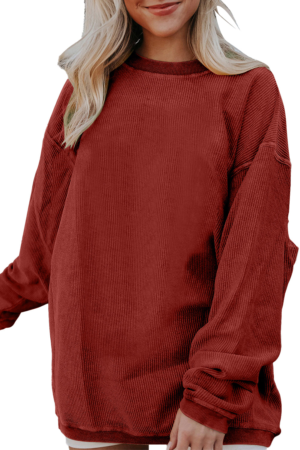 Strawberry Pink Drop Sleeve Crinkle Rib Oversized Sweatshirt